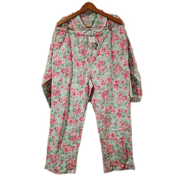 Lanz of Salzburg Flannel Pajamas 2 Piece Mint Green Pink Roses NWT 1X Floral - Picture 16 of 16